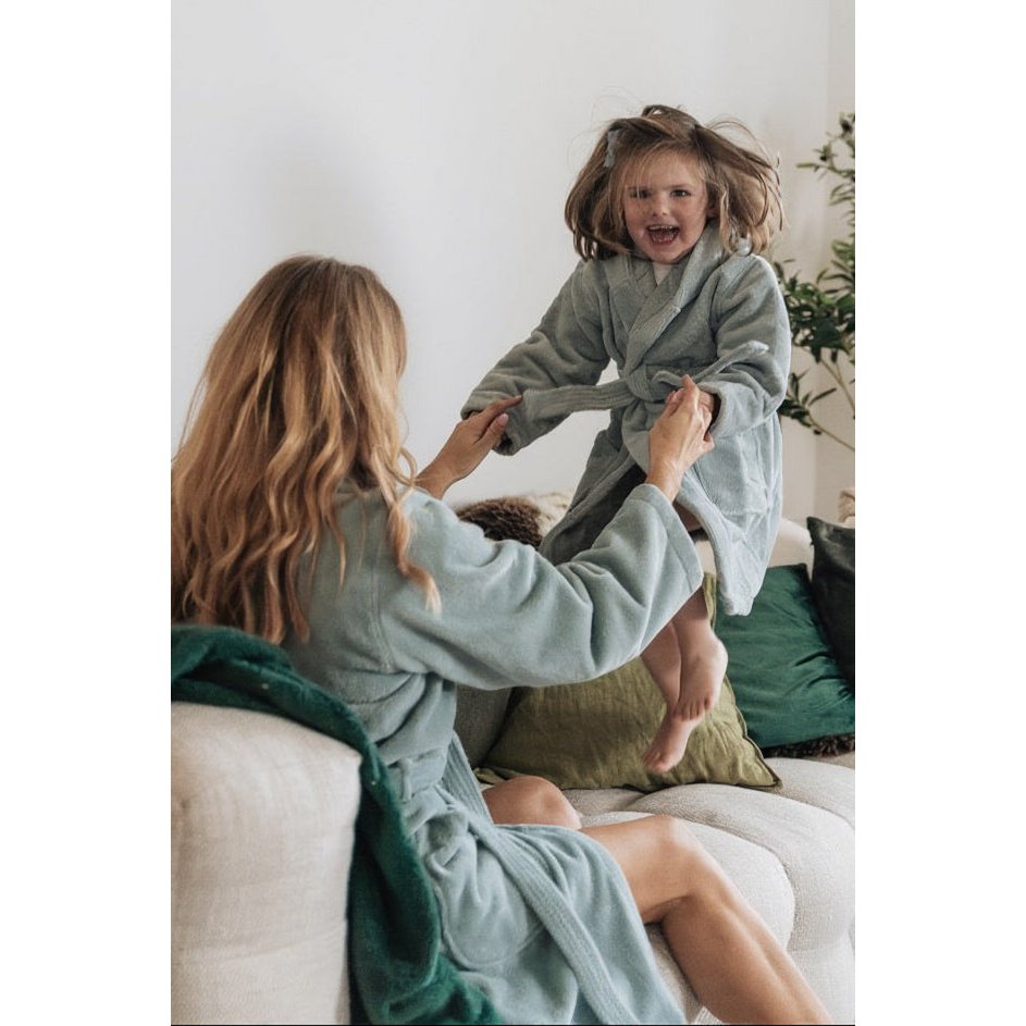 Teddy-Kinderbademantel, Meeresgrün – wendbares Fleece