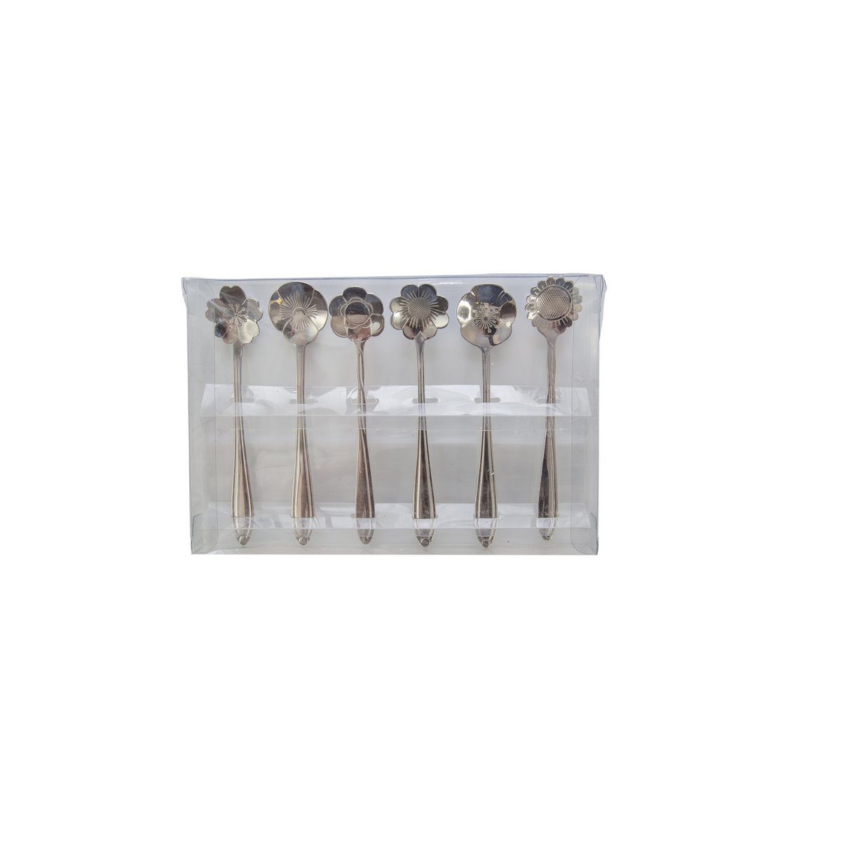 Stainless steel dessert spoons with silver flower, set of 6