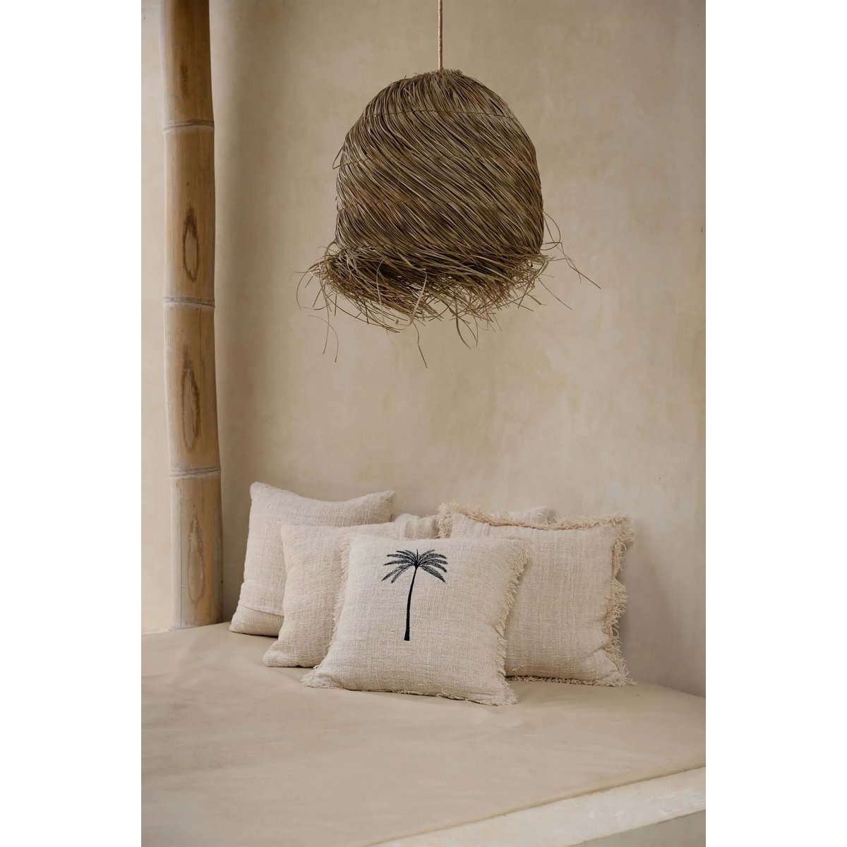 Cotton cushion cover 50×50 cm – palm leaf, natural black