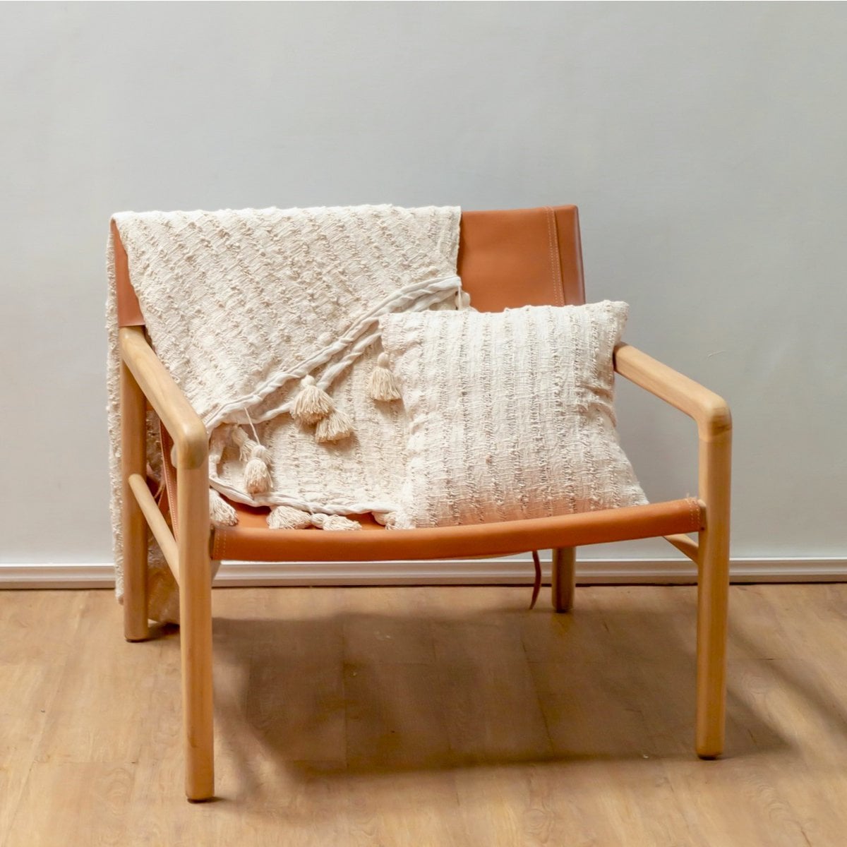 Handwoven cotton throw 110×200 cm - TENUN, beige