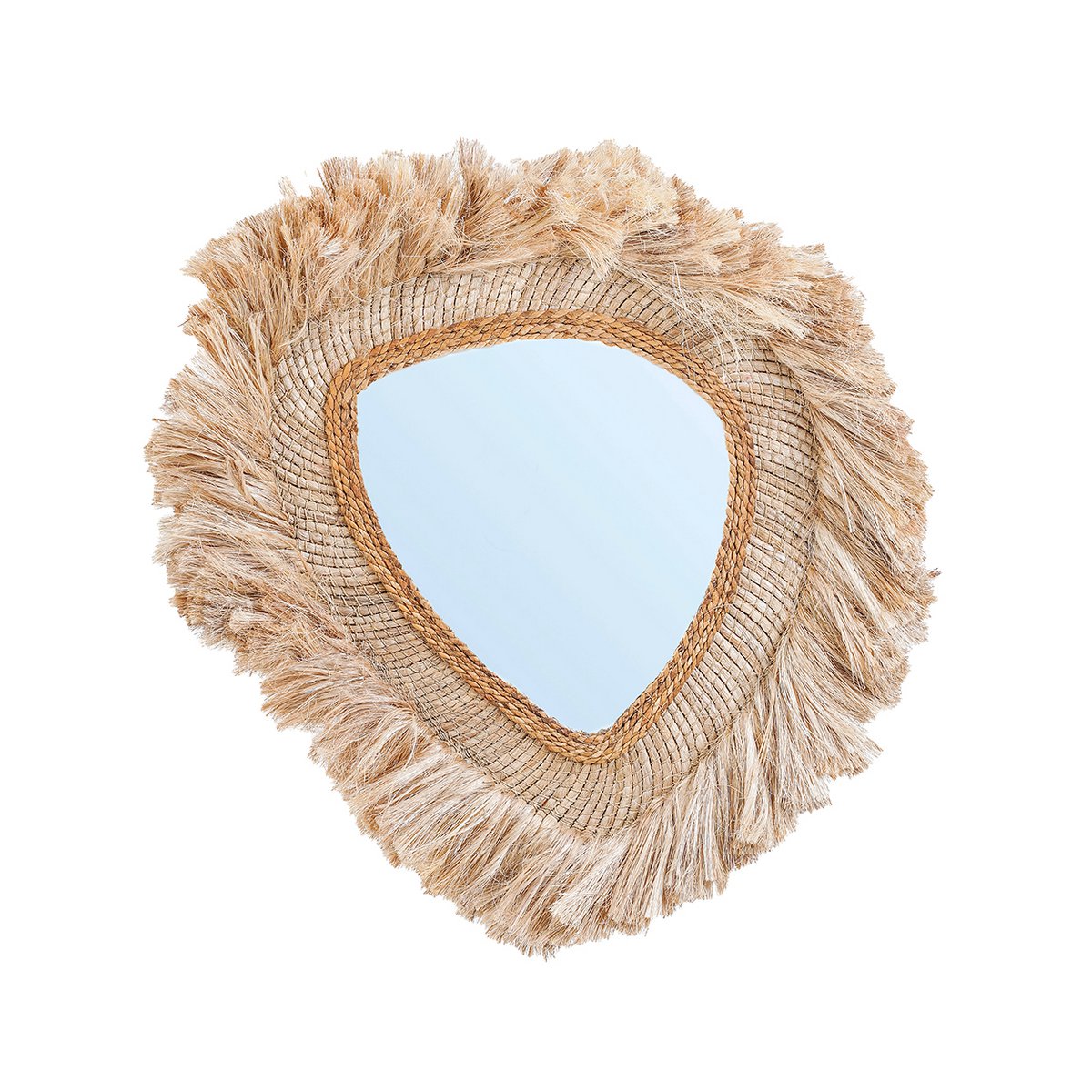 Rundt spejl med græskant, stort - Beige