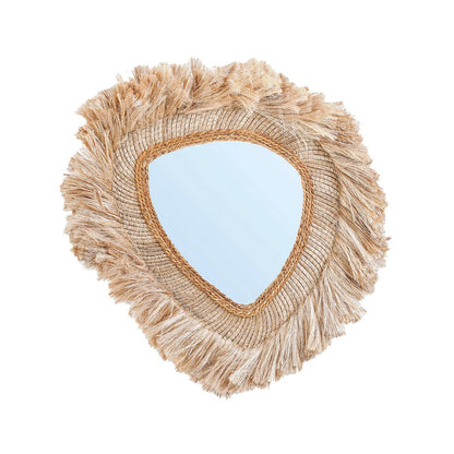 Rundt spejl med græskant, stort - Beige