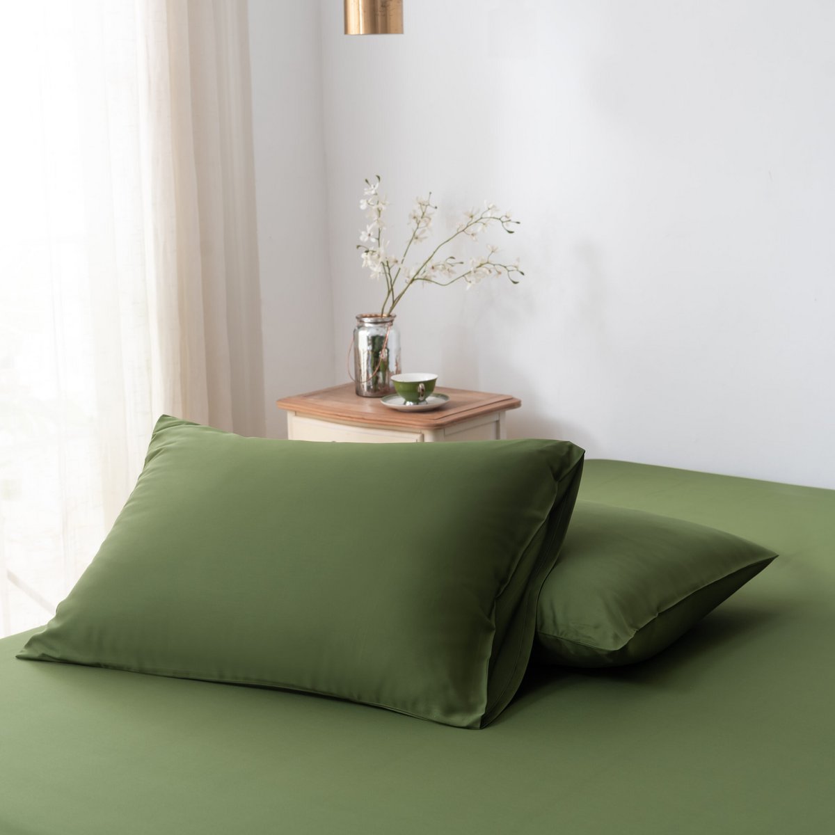 Bamboo bedding set, deep moss, single - 400TC
