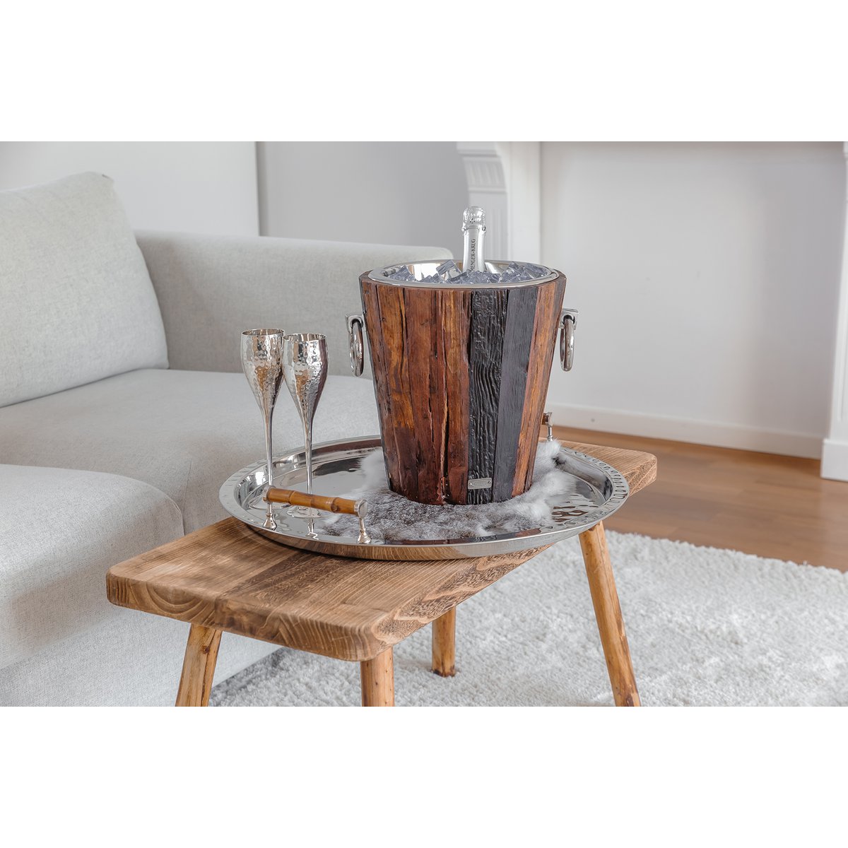 Vinkøler i rustfrit stål Providence, 28 cm - teak og sølv