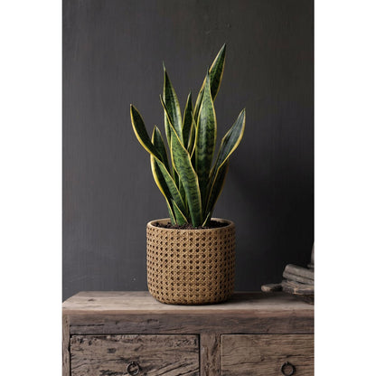 Concrete planter with rattan weave, large - Natural