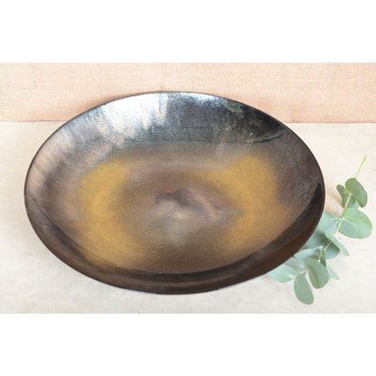 Flache Schale aus Glas und Keramik 40 cm – braun und gelb