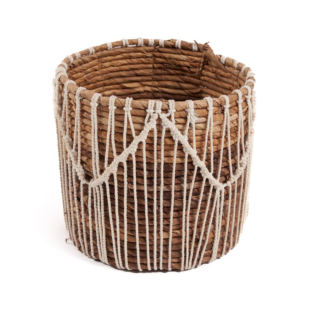 Opbevaringskurv i bomuldsmakramé 20 × 20 cm - naturhvid, cylinder