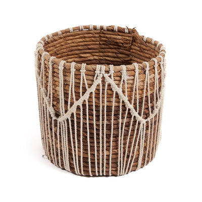 Makramee-Aufbewahrungskorb aus Baumwolle 20 × 20 cm – Naturweiß, zylindrisch