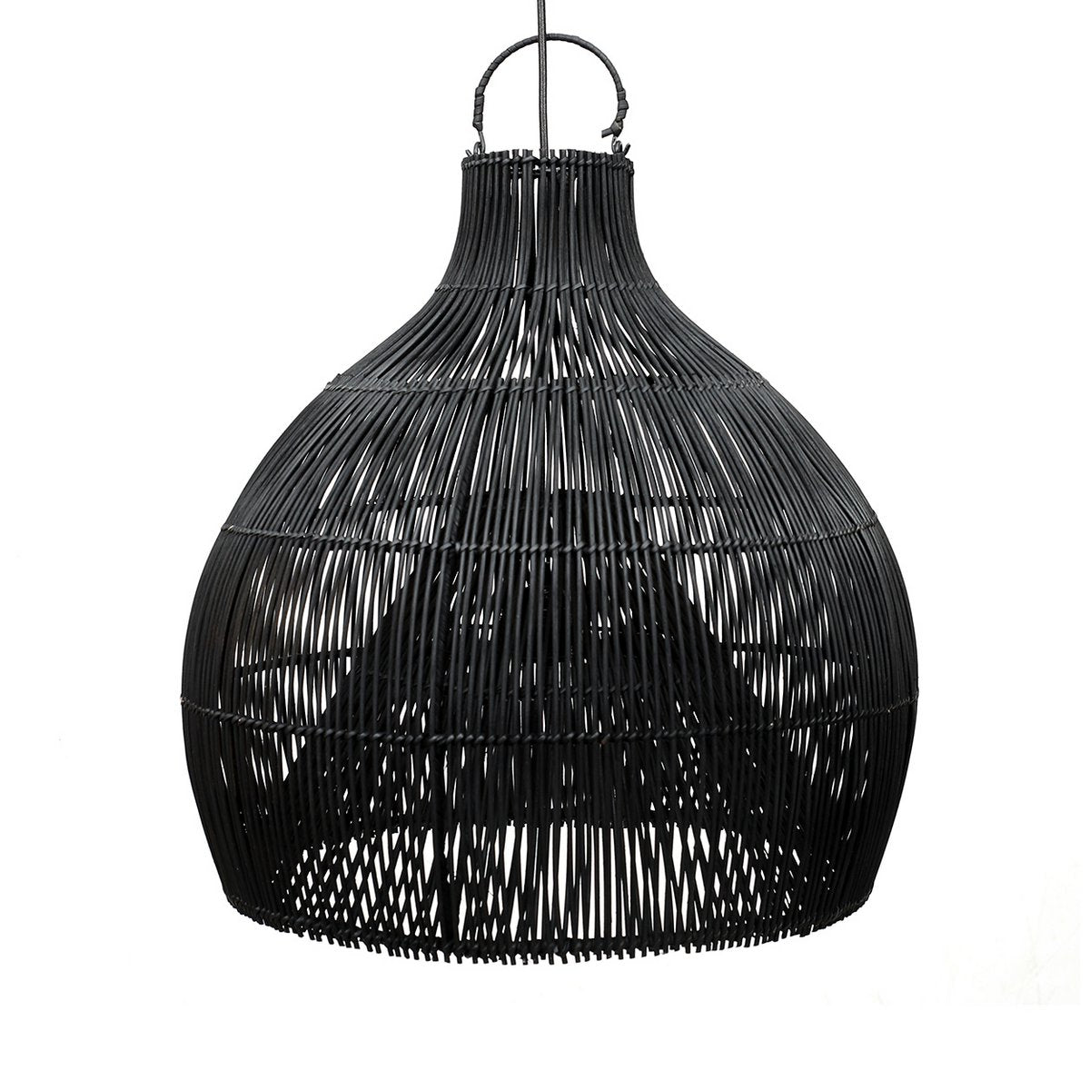 Sort pendelskærm af rattan, 50 cm - håndvævet