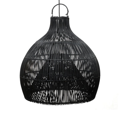 Schwarzer Rattan-Vasen-Pendelleuchtenschirm 50 cm – handgeflochten