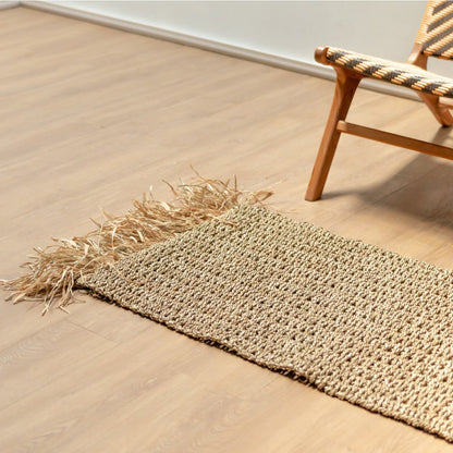 Seagrass & raffia rug 120×60 cm – striped, handwoven in Indonesia