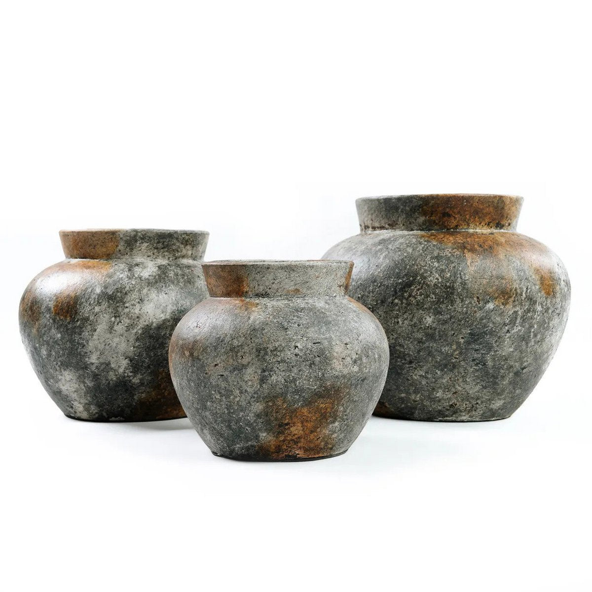 Terrakotta-Vase, rund – antikes Grau groß