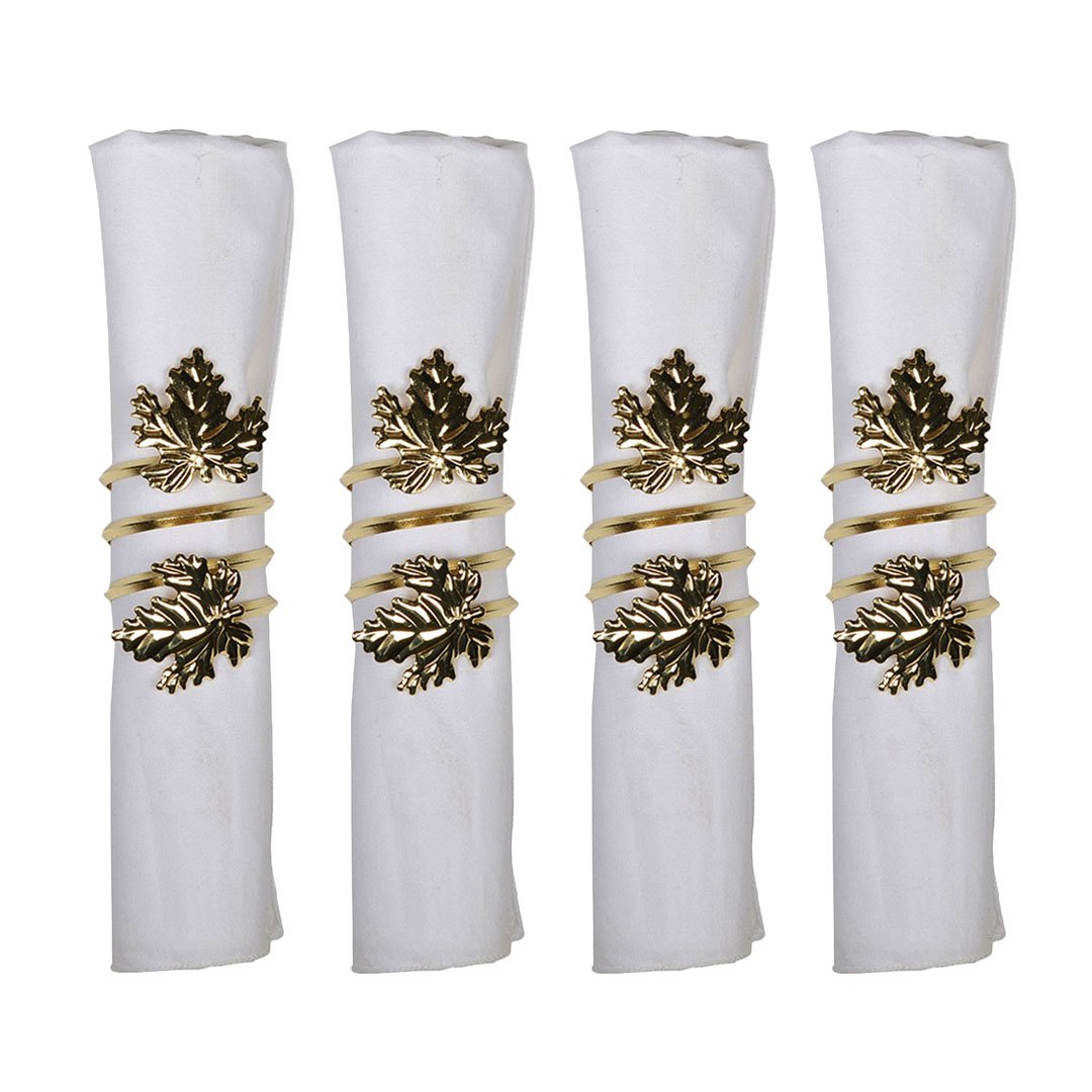 Gold napkin rings, set of 4 - vine leaf design