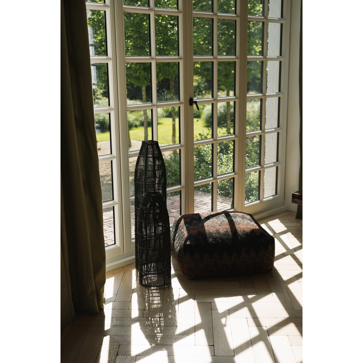 Handwoven black rattan fish trap pendant shade 23 × 90 cm - large