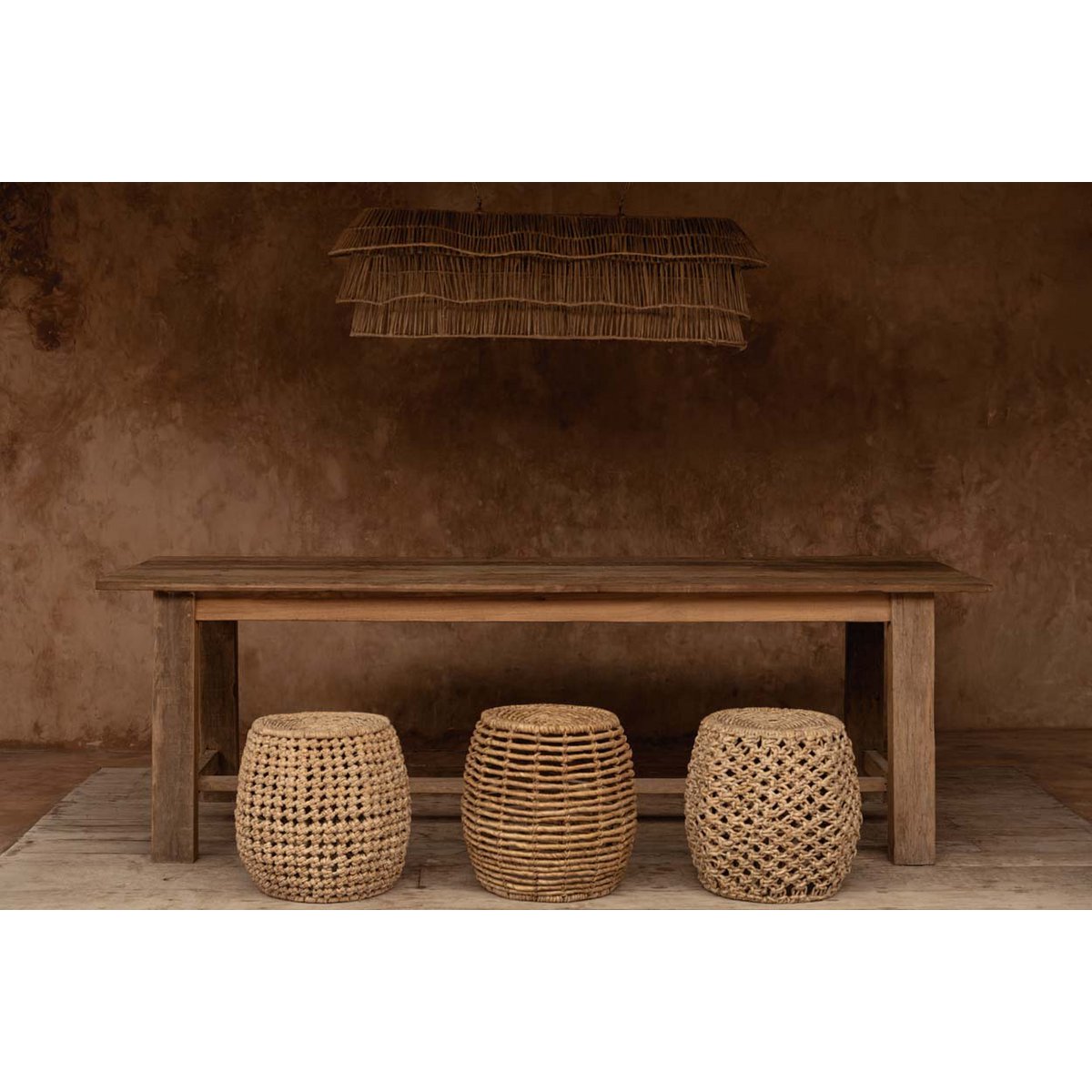 Taburet af palmefibre og træ, 49 × 45 cm - Natur