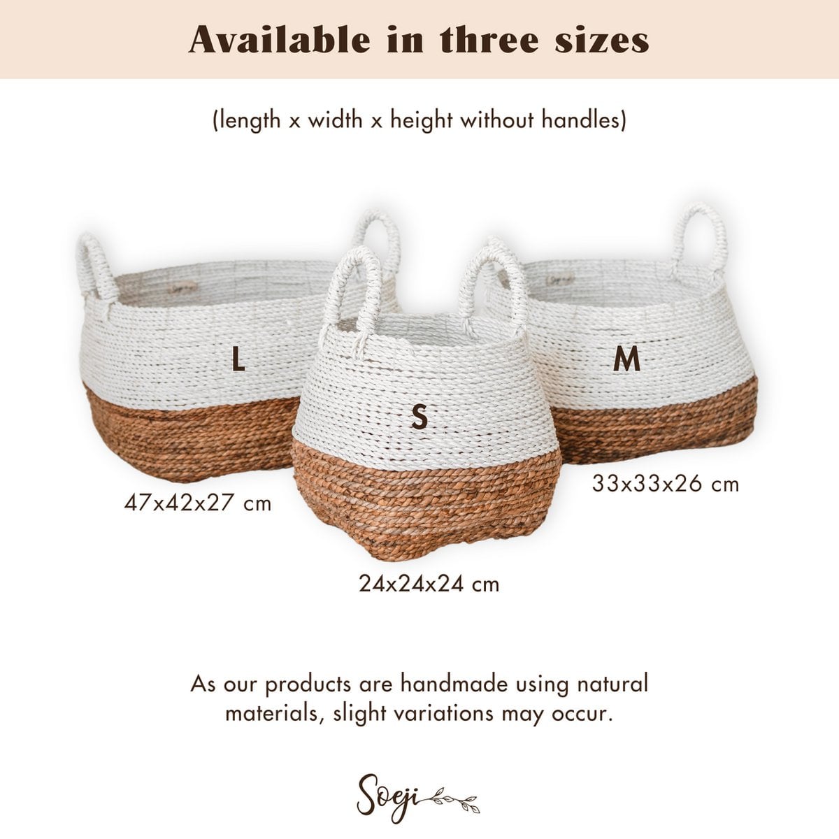 Square woven storage basket Majalengka M – 33 × 33 × 26 cm