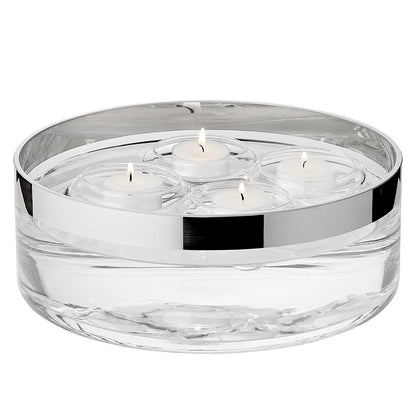 Hand-blown crystal bowl, silver rim, 20 cm - flower shape