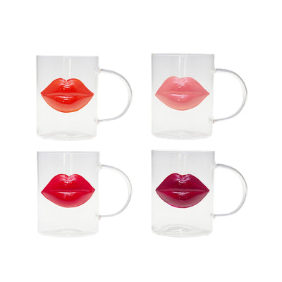 Glastassen Kuss, 4er Set – rot & transparent