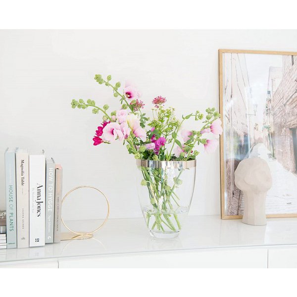 Håndpustet glasvase Charlotte, 20 cm - platinrand