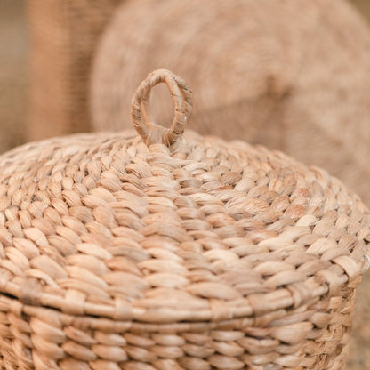 Jute & metal laundry basket with lid, M – 40 × 40 cm