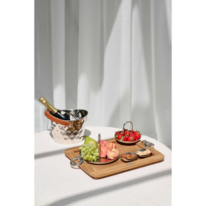 Wood and steel serving tray Osgard, 45 × 35 cm – teak finish