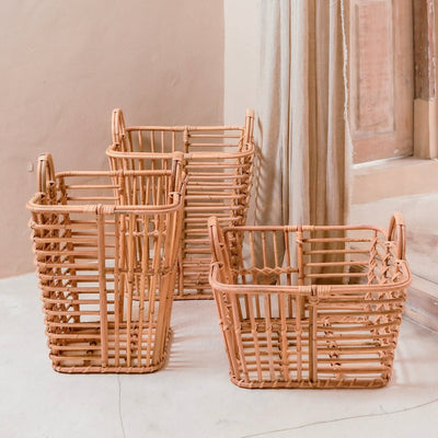 Rattan opbevaringskurv KUPANG S – 34 × 34 × 37 cm