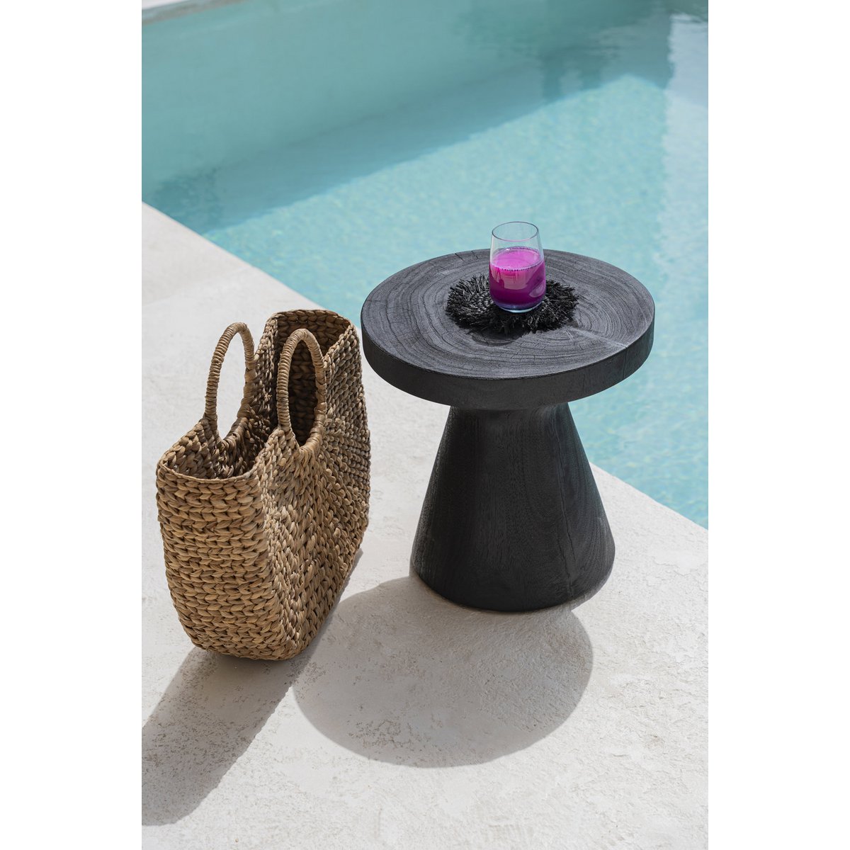 Suar wood side table, black finish - 40×40 cm