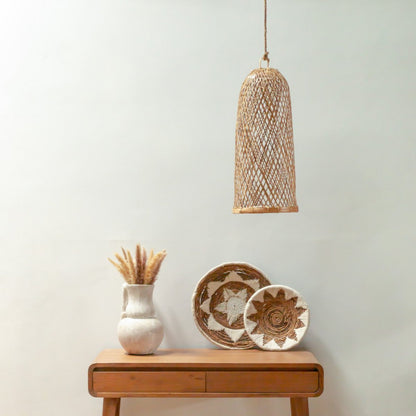 Lampeskærm af bambus og rattan Ø 25 cm – flettet, beige, 60 cm høj