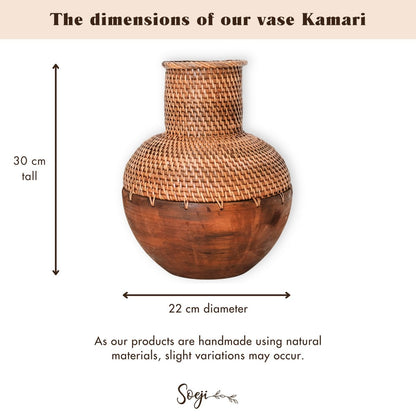 Vase aus Rattan und Holz KAMARI Ø 22 cm – braun