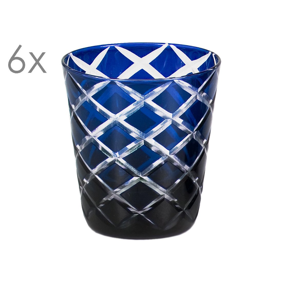Handgeschliffene Kristallgläser Dio, blau, 6er-Set - 10 cm