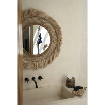 Græsspejl, rundt, 85 cm - ramme i naturfibre
