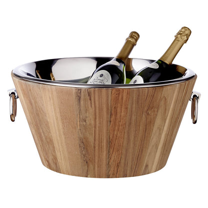 Teak and stainless steel champagne cooler Santiago, 23 cm - polished