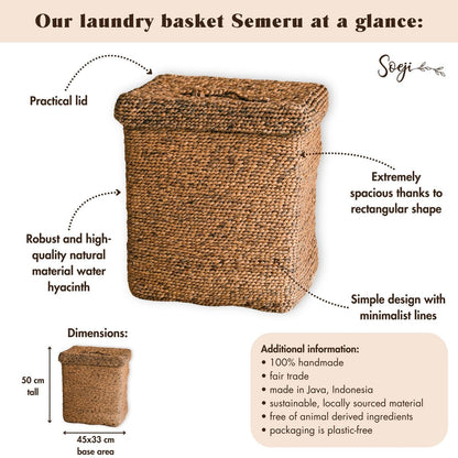 Water hyacinth laundry hamper SEMERU – rectangular, beige