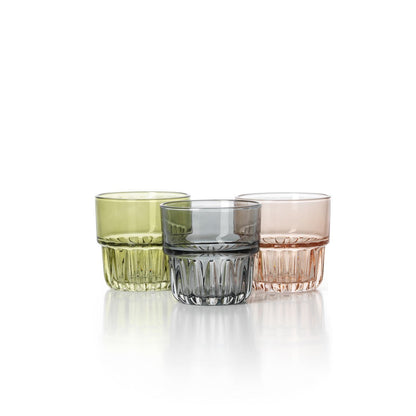 Handmade green glass tumbler - faceted