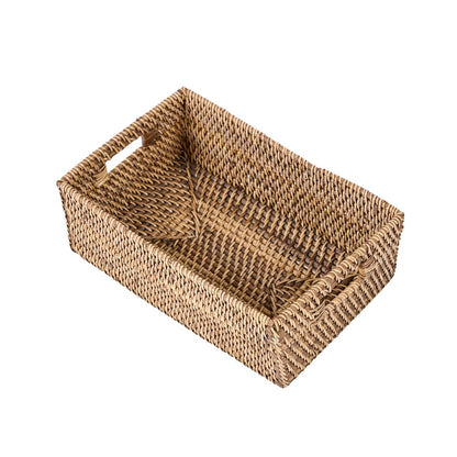 Rattan opbevaringsboks, rektangulær - naturlig brun