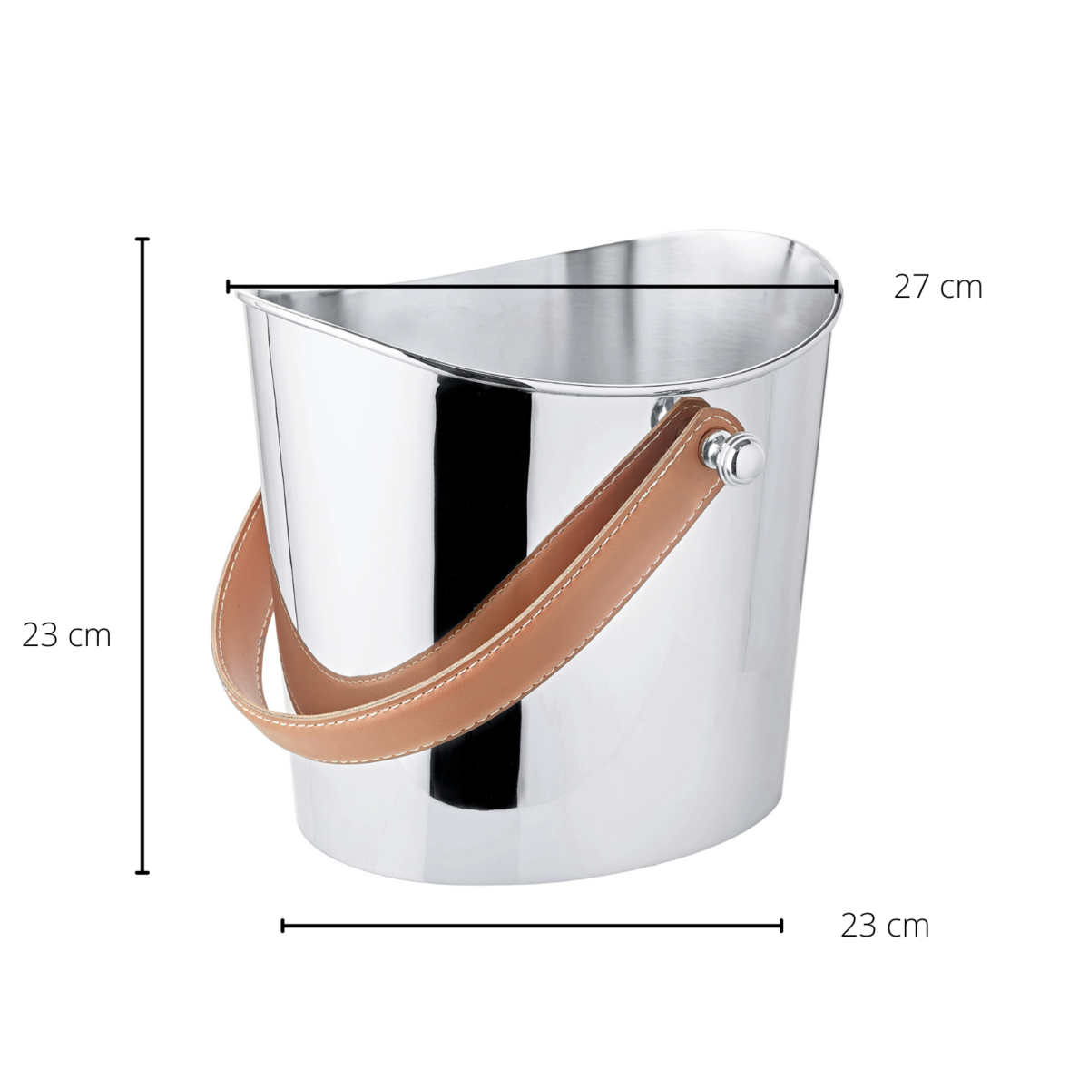Nickel-plated champagne cooler Gilbert – leather handle, 23 cm