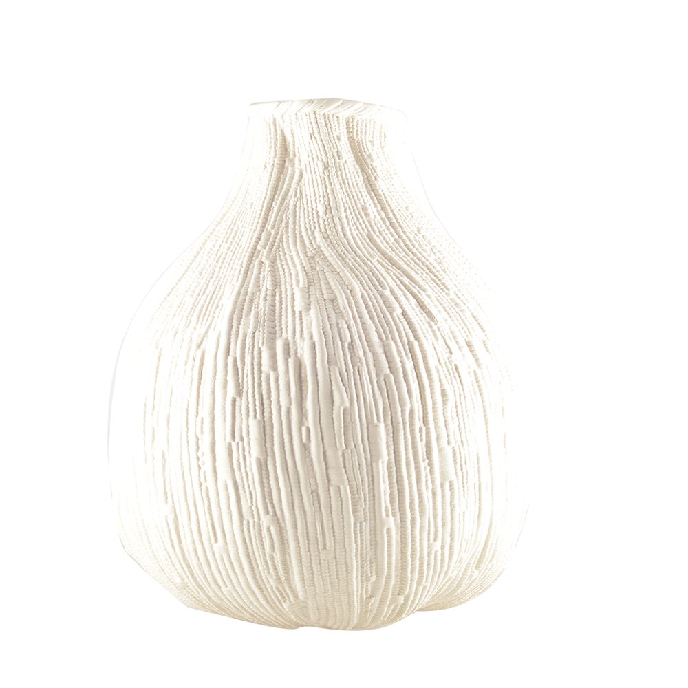 Hvid keramisk vase, tekstureret, stor, 29×29×32cm