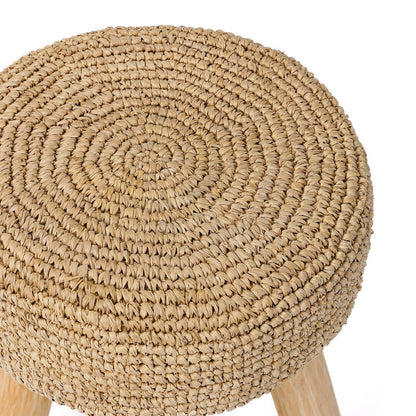 Hocker aus Teakholz und Bast, 35 cm – handgefertigt