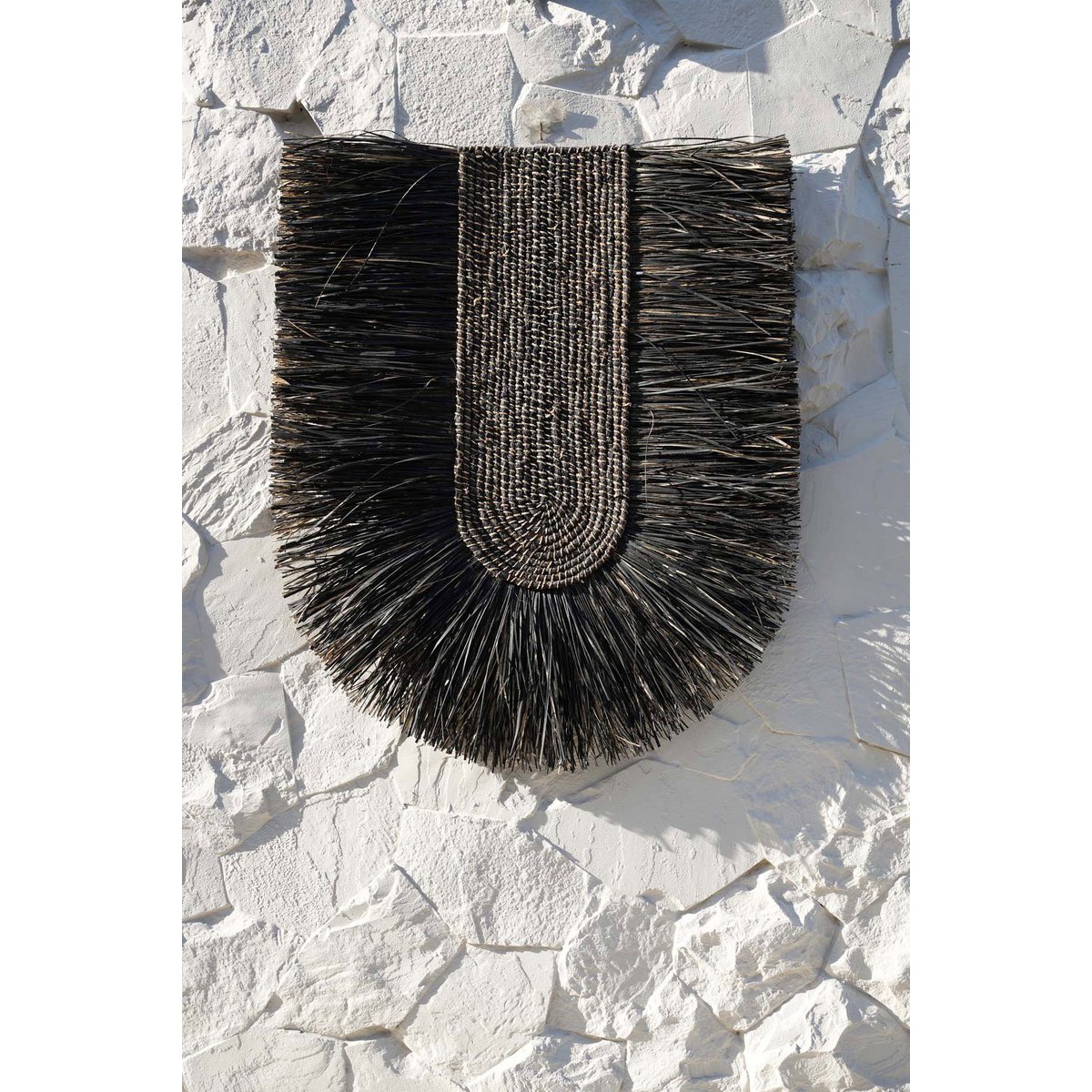 Grass wall circle, woven, 74 cm, black - handmade