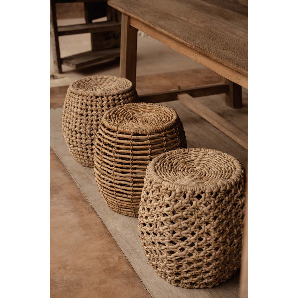 Taburet af palmefibre og træ, 49 × 45 cm - Natur