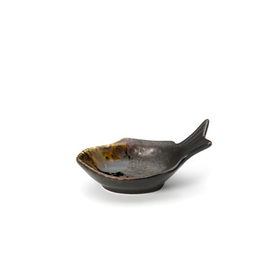 Keramisk fiskeformet skål, lille - brun