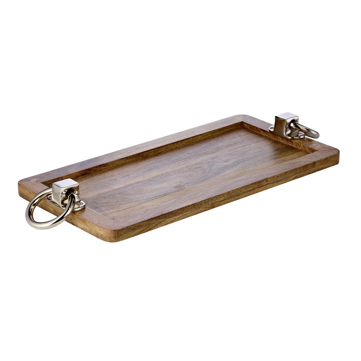 Mango wood tray 60×20cm, nickel-plated handles