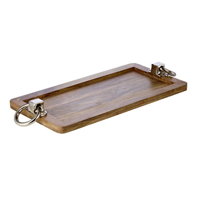 Servierplatte aus Mangoholz 60×20cm, Griffe vernickelt