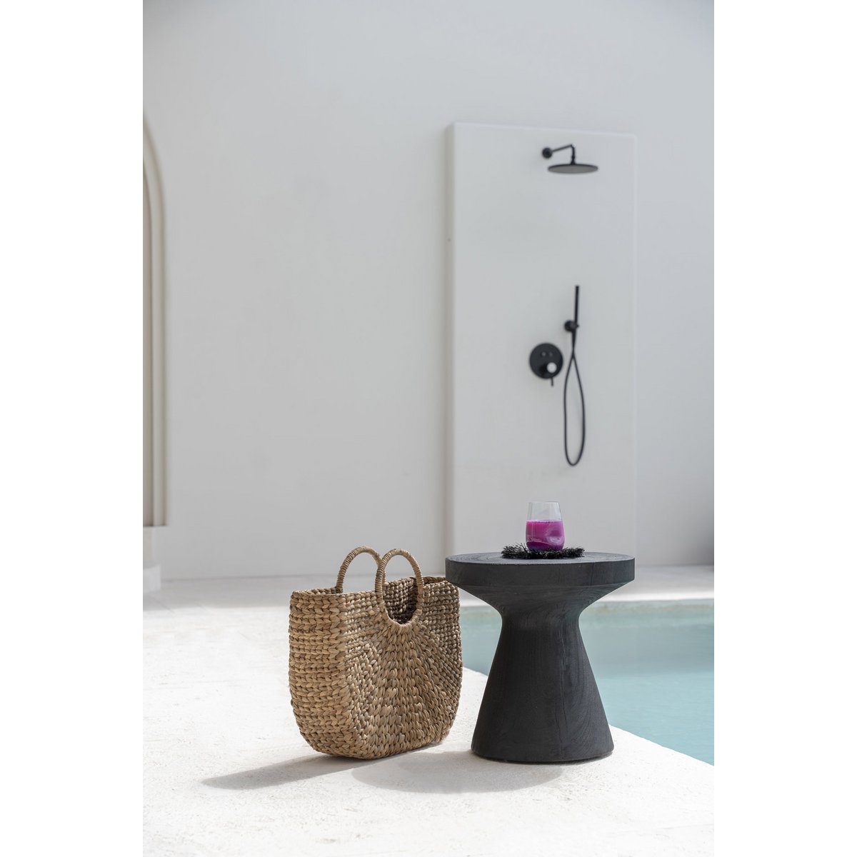 Suar wood side table, black finish - 40×40 cm