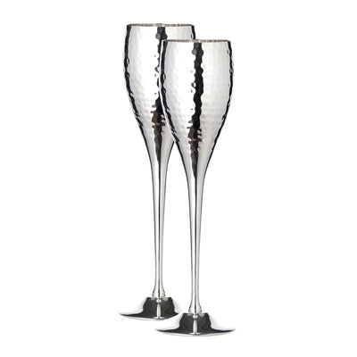 Forsølvede champagneglas Dodo, sæt med 2, hamret, H 23 cm