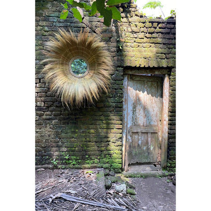 Glasspejl, græsramme, rundt, 90 cm - natur