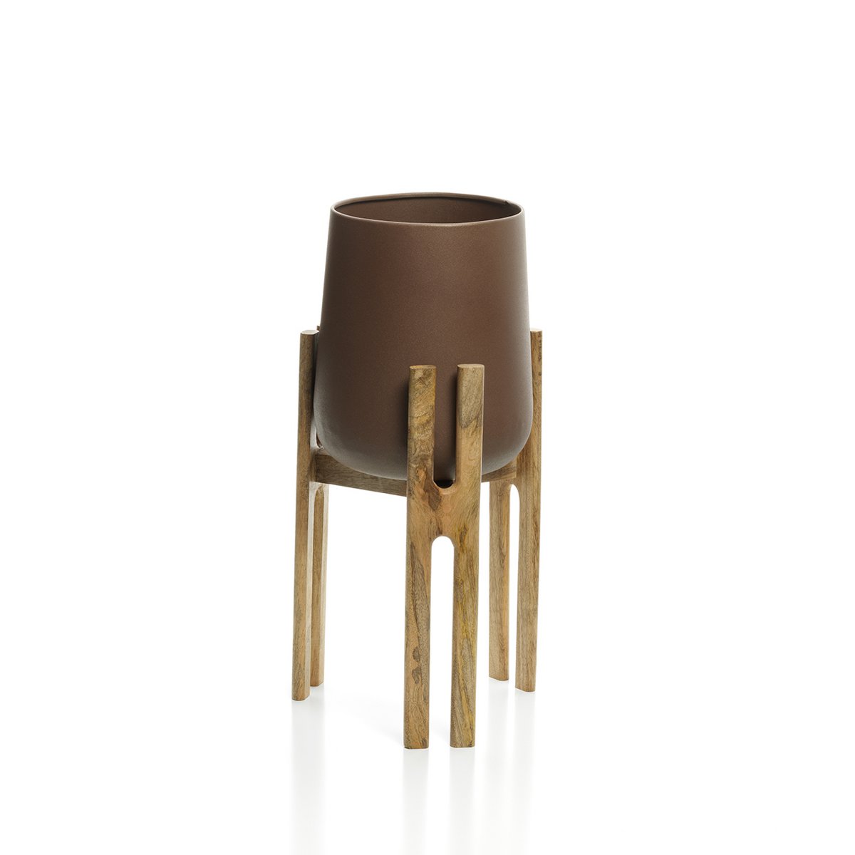 Concrete planter with wood - natural brown - M