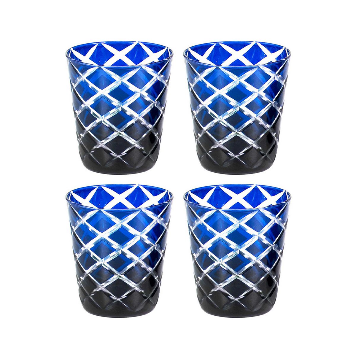 Handgeschliffene Dio-Gläser, blau & rot, 4er-Set - 10 cm