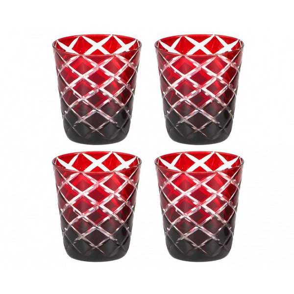Handgeschliffene Dio-Gläser, blau & rot, 4er-Set - 10 cm