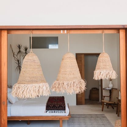 Raffia- og jutependellampeskærm Ø 40 cm – KALIMA med frynser